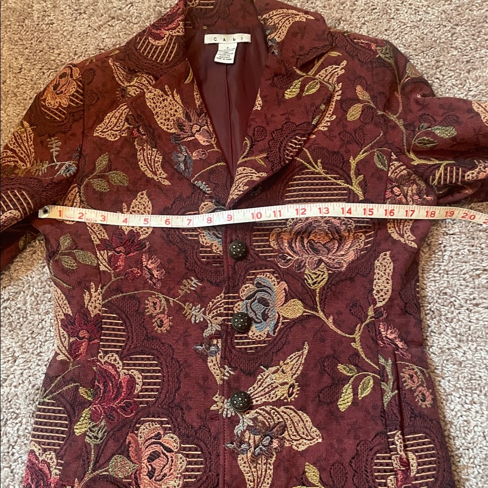 CAbi Burgundy Floral Jacquard Blazer Coat with side pockets Size 4 - Picture 8 of 11
